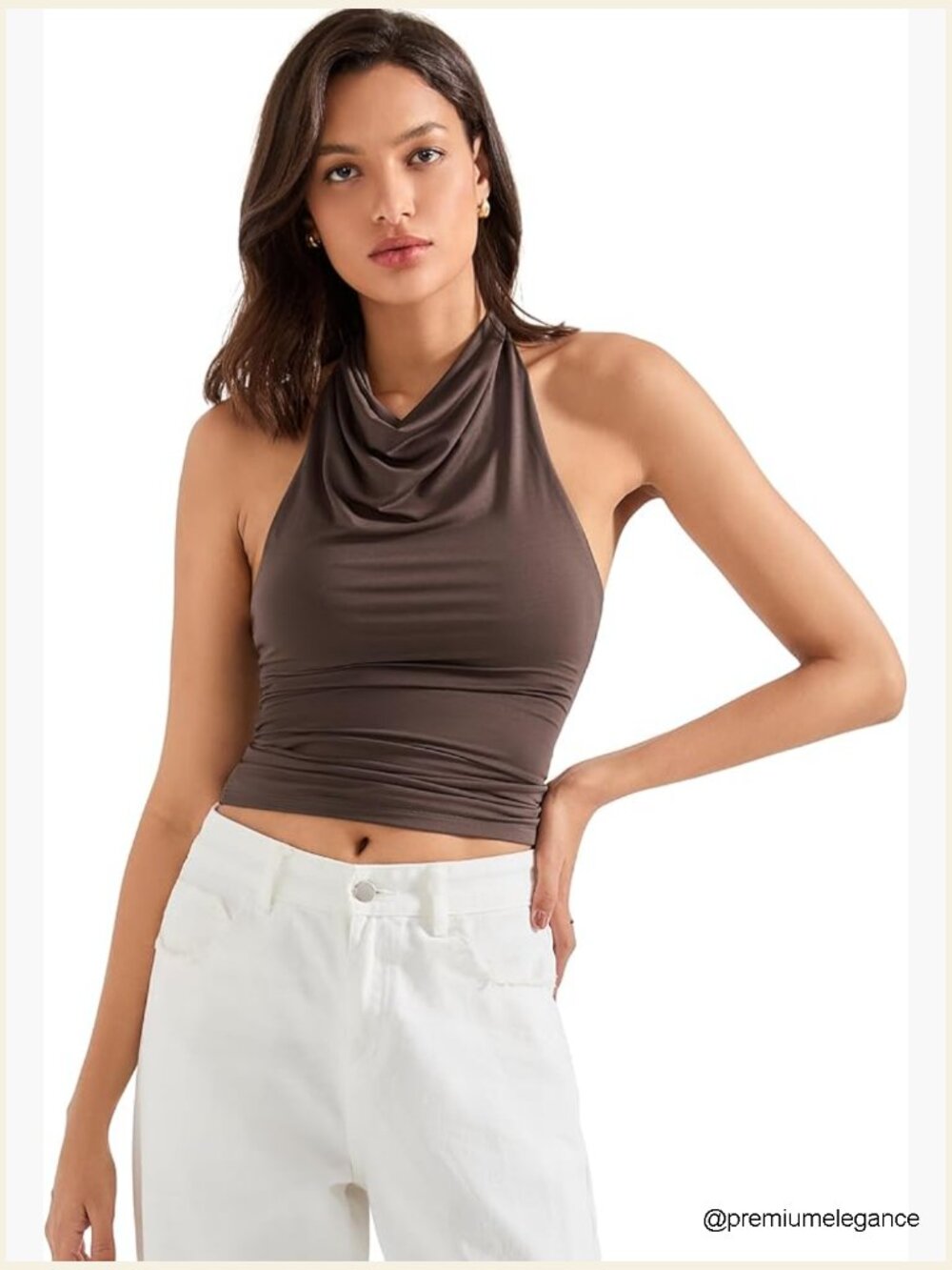 Women Halter Backless Tank Top Cowl Neck Summer Going Out Cami